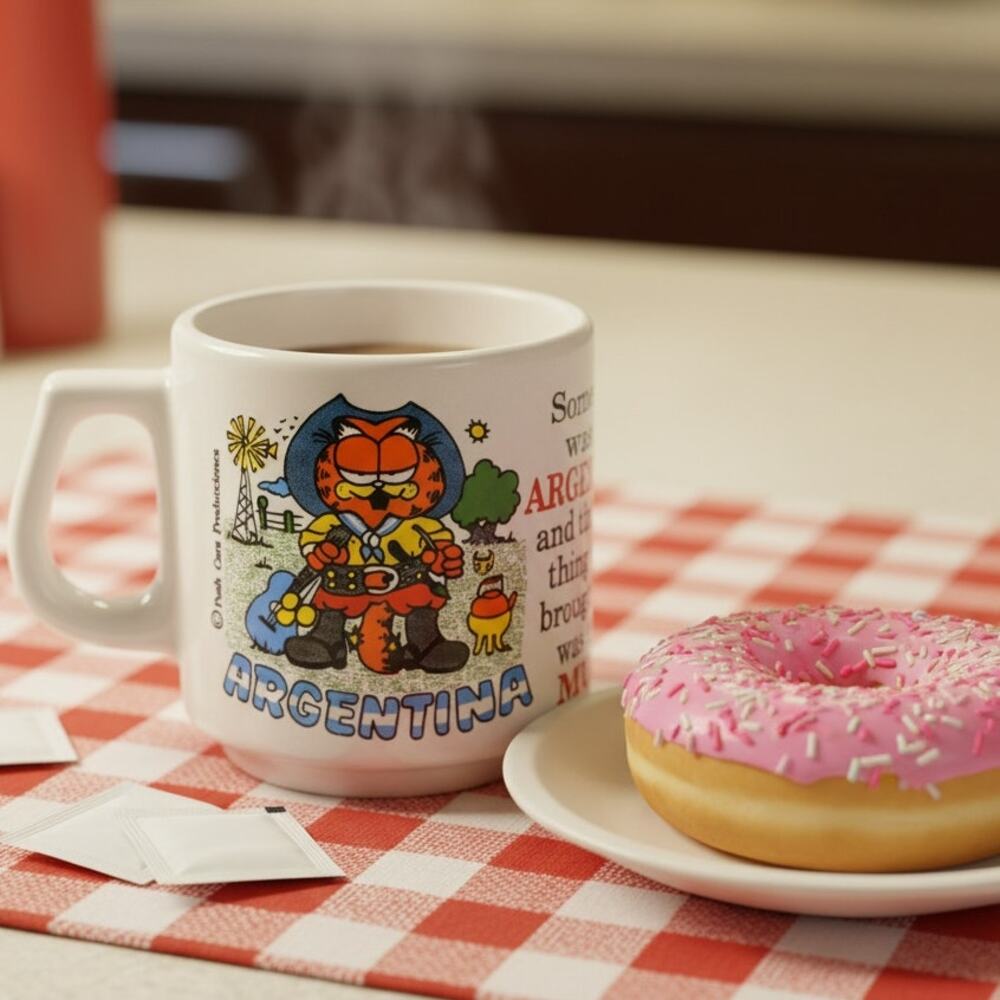 Vintage 80s Garfield Argentina Mug - 'Someone was in Argentina...' Souvenir Gift